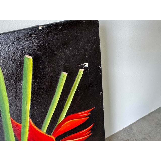 Textile Vintage Tropical Still Life Oil on Canvas Painting, Signed For Sale - Image 7 of 11