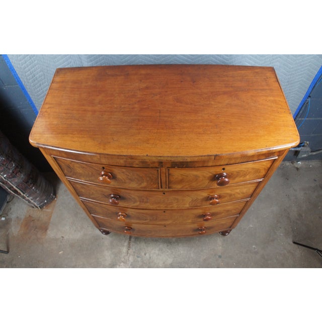 Mid 19th Century Mid 19th Century Antique Victorian Flame Mahogany Bow Front Tallboy Dresser Chest of Drawers For Sale - Image 5 of 14