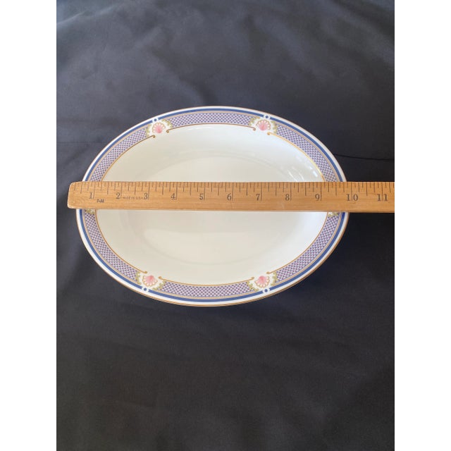 Late 20th Century Late 20th Century Wedgwood Waverley Bone China Oval Serving Bowl Blue Design With Pink Shells Mint Condition. For Sale - Image 5 of 12