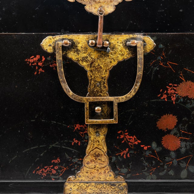Wood Late 19th Century Japanese Black Lacquered Trunk on Stand For Sale - Image 7 of 8