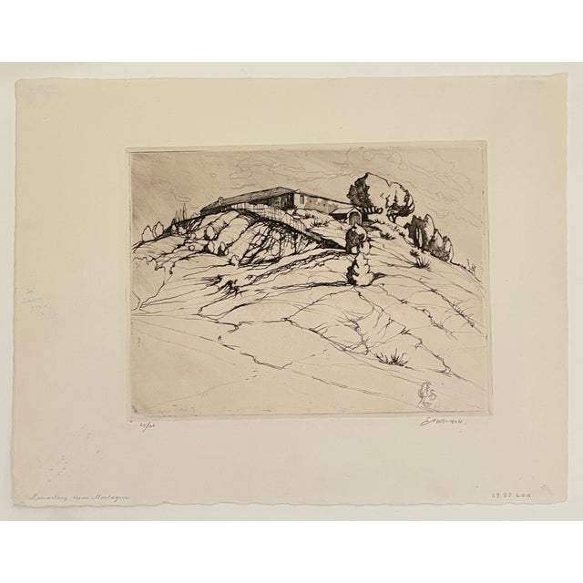 1924 Eric Scott Monastery in Montague Etching For Sale - Image 4 of 4