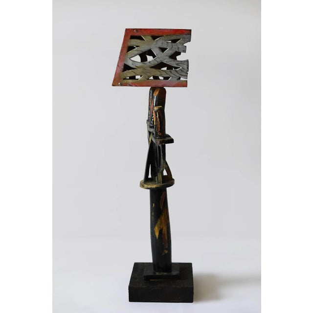 Vintage, abstract folk art hand painted wooden sculpture. One of a kind.