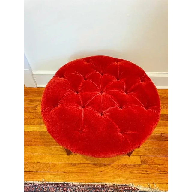 1970s Mid Century Tufted Ottoman Mohair/Velvet For Sale - Image 5 of 6