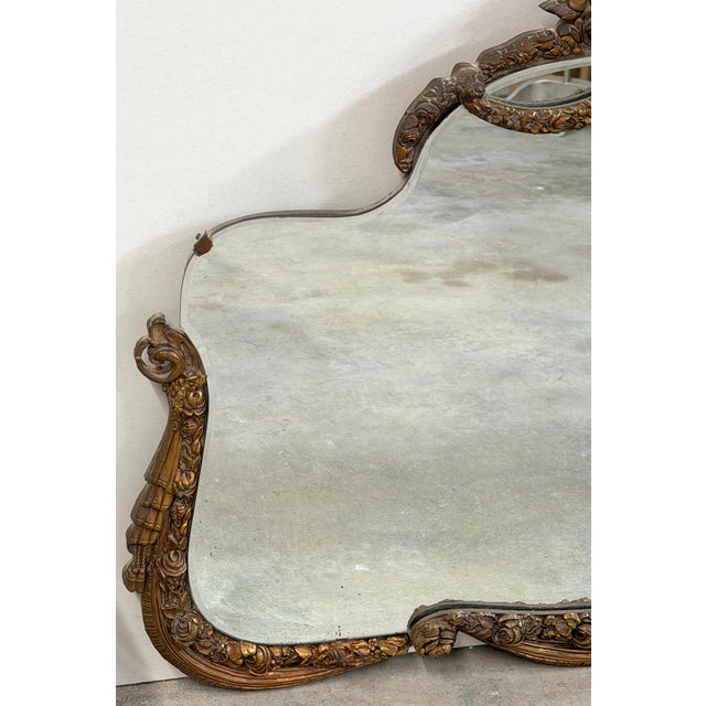 Mid 20th Century Mid-20th Century Mid-Century French Rococo Style Gilt Wall Mirror With Romantic Courting Couple Porcelain Plaque For Sale - Image 5 of 14
