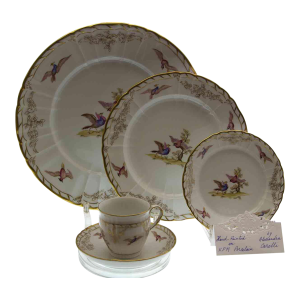 1990’s Vintage/New KPM Hand-Painted 5-Piece Place-Setting Rich Gold With Sèvres Birds Decoration
