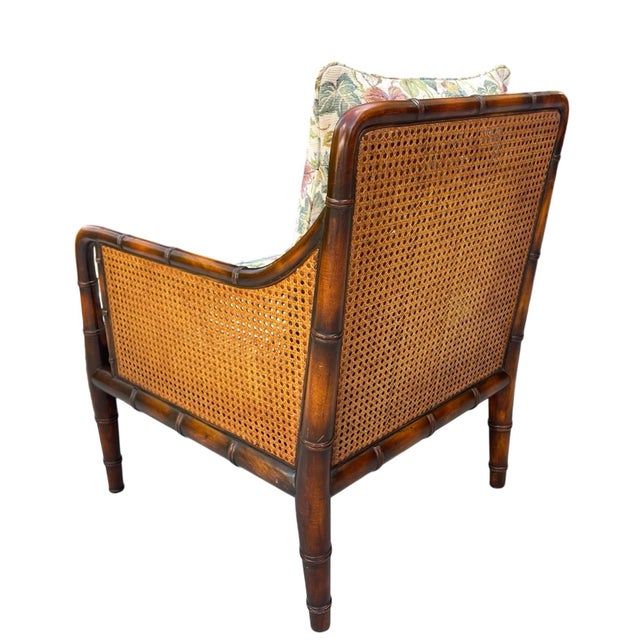 English Vintage Sherrill Faux Bamboo & Double Cane Lounge Chair – Made in Usa For Sale - Image 3 of 12