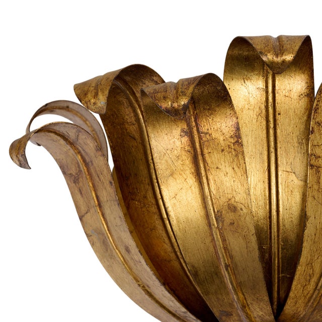 Italian Mid-Century Gilt Metal Floral Wall Sconce For Sale In Austin - Image 6 of 9