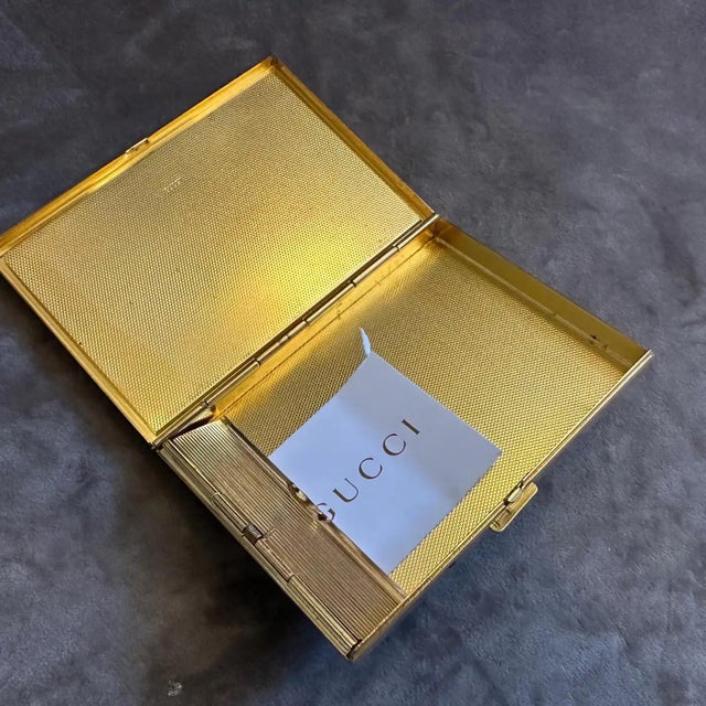 1980s Elegant Brass and Green Enamel Cigarette Box by Gucci For Sale - Image 11 of 13