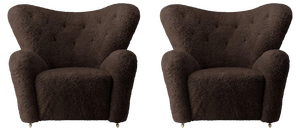Set of Espresso Sheepskin the Tired Man Lounge Chair by Lassen