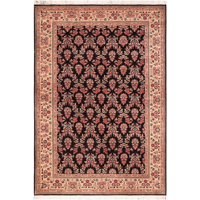 Black Floral 1990's Pak-Persian Black/Ivory Wool Rug - 6'0'' X 8'11'' For Sale - Image 8 of 9