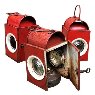 Vintage Railway Signal Lanterns, Austria, 1930s, Set of 3 For Sale