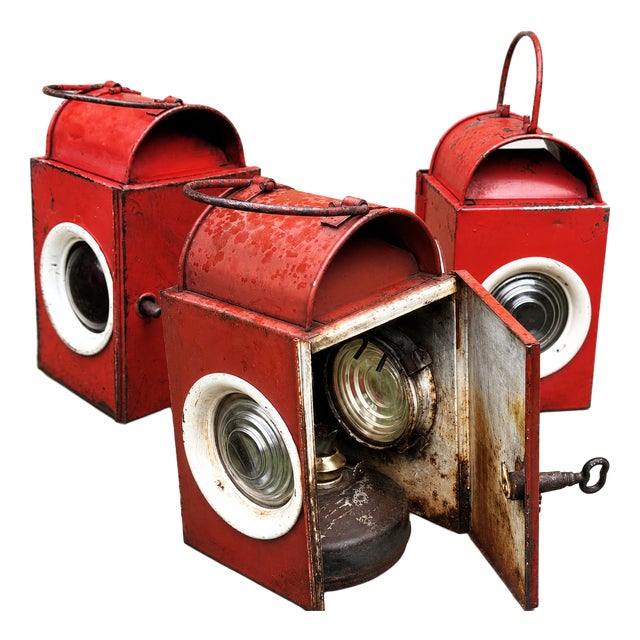Vintage Railway Signal Lanterns, Austria, 1930s, Set of 3 For Sale