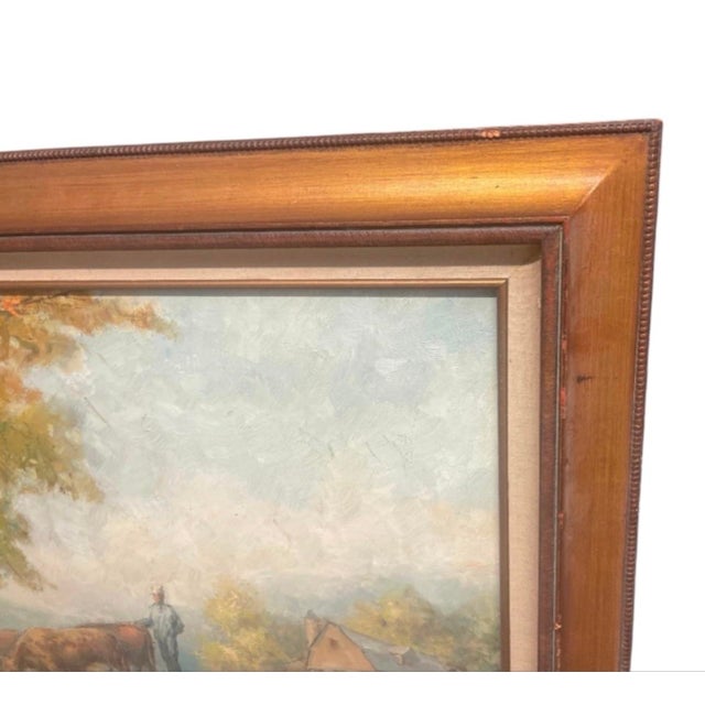 A Vintage Painting-Autumn Pastoral: Herdsman on a Country Road For Sale In West Palm - Image 6 of 12