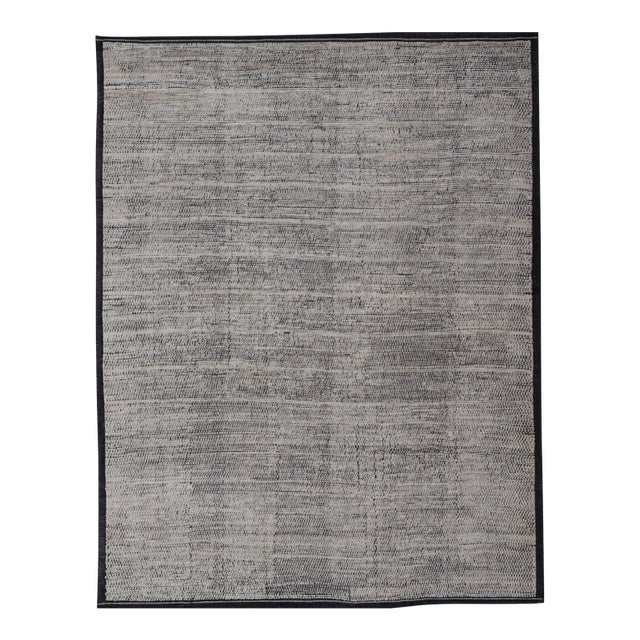 Oversized Afghan Minimalist Modern Casual With Black Background and Ivory Pile 14'1 X 17'2 For Sale