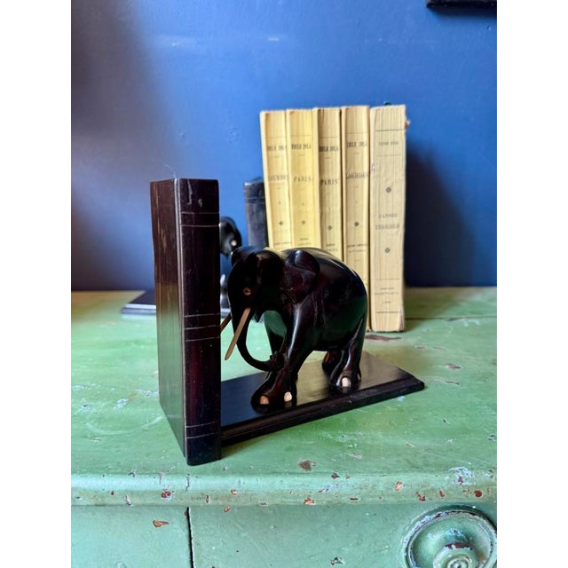 1940s Vintage Ebony Elephant Bookends, 1950, Set of 2 For Sale - Image 5 of 11