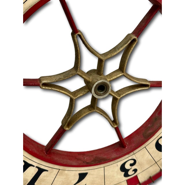 Nice Antique American Hand Painted Wood & Metal Wheel of Fortune Gaming Wheel Circa Early 20th Century For Sale - Image 16 of 18