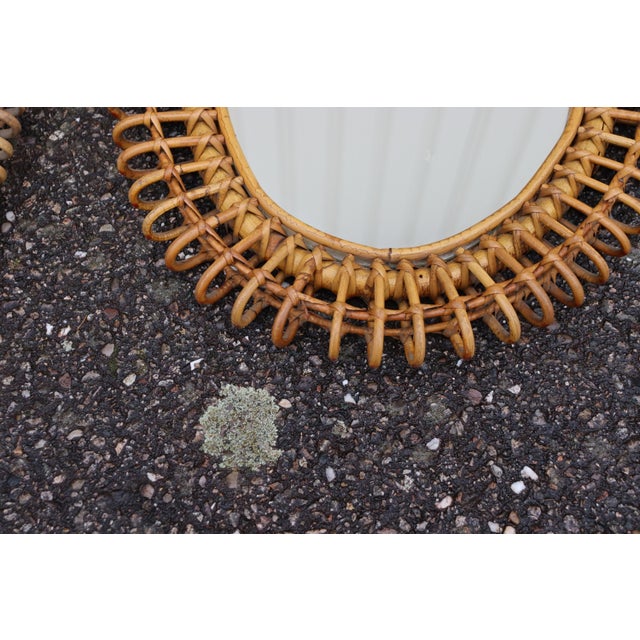 Rattan Mirrors attributed to Franco Albini, Italy, 1950s-1960s, Set of 2 For Sale - Image 4 of 9