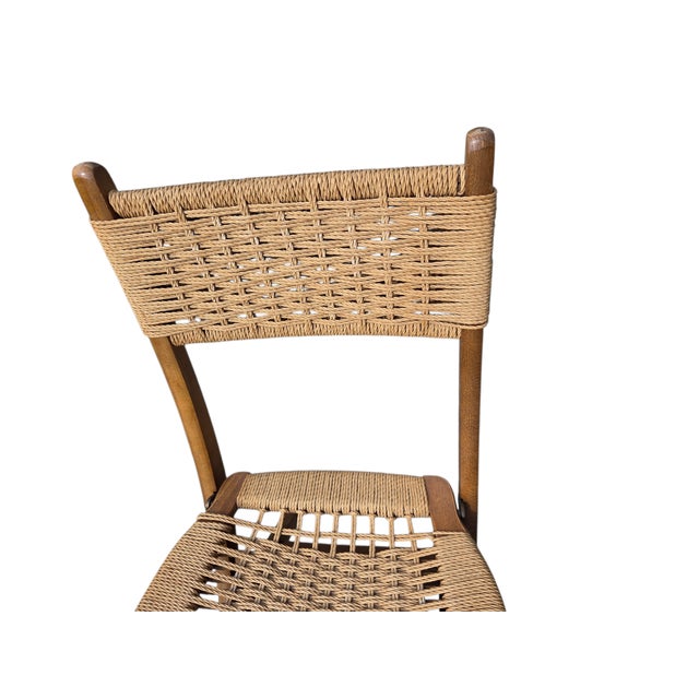 Brown Vintage Hans Wegner Style MCM Folding Rope Chair Danish Modern For Sale - Image 8 of 11