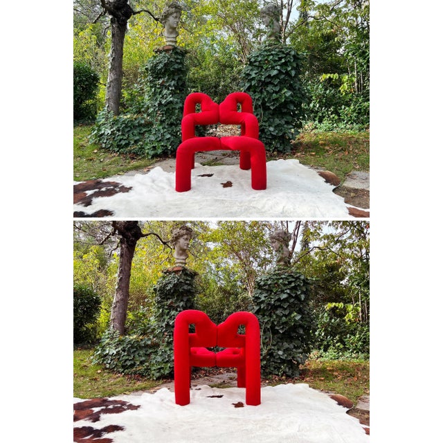 1980s Vintage Terje Ekstrom Norway Postmodern Lounge Chair in Red For Sale - Image 11 of 12