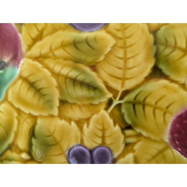 Antique French Barbotine Majolica Fruit Decorative Plate For Sale - Image 15 of 16