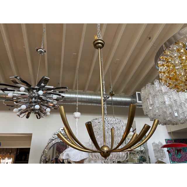 Mid-Century Modern Italian Modern Brass Chandelier For Sale - Image 3 of 10