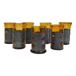 Vintage MCM Felipe Derflingher Brutalist Tumbler Glasses, S/7 For Sale