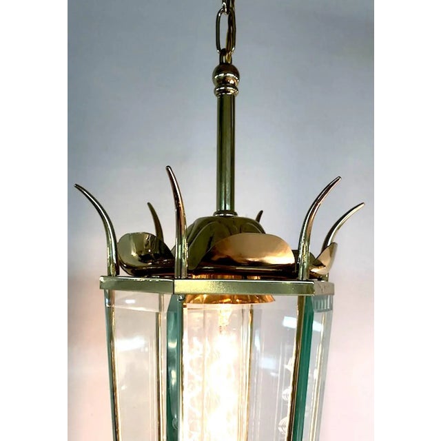 Italian 1940s Brass and Glass Lantern For Sale - Image 4 of 11
