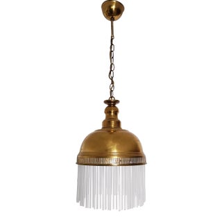 Mid Century Vintage Retro Milk Glass Brass Pendant For Sale