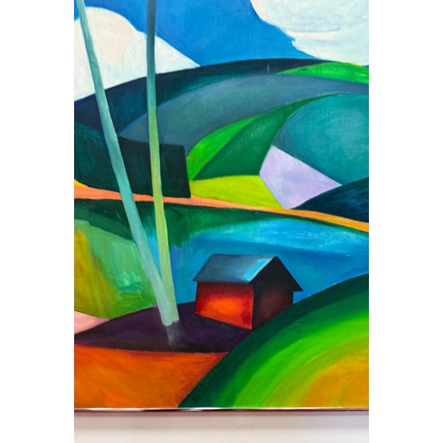 1978 Colorful Cubic Abstract Landscape Oil Painting on Canvas For Sale - Image 12 of 15