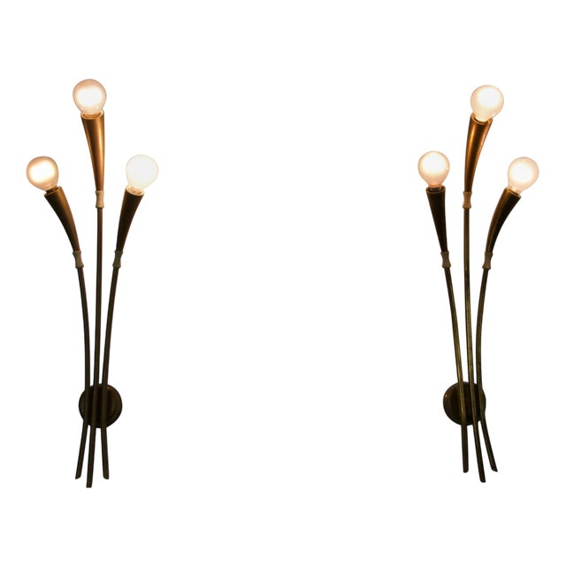 Brass Wall Lamps attributed to Oscar Torlasco from Arredoluce,, Italy, 1960s, Set of 2 For Sale