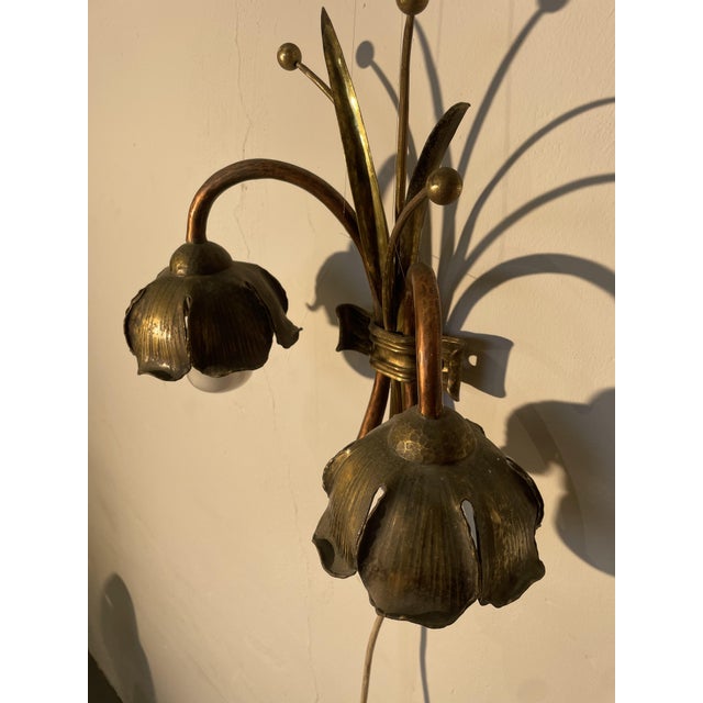 Floral Wall Lamp in Copper and Brass, 1960s For Sale - Image 9 of 11