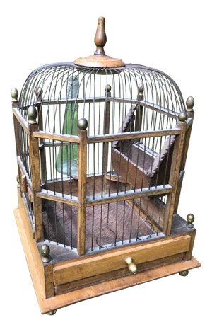 Antique European Wooden/Wire Domed Birdcage