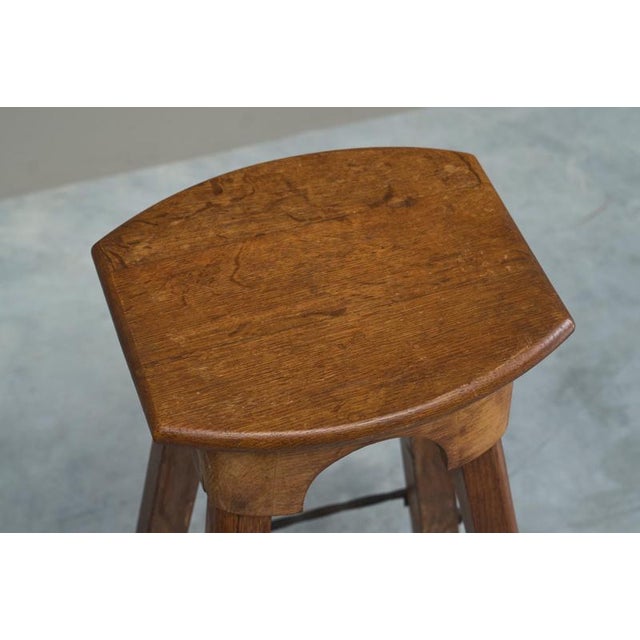 1940s Mid-Century Bar Stools in Oak and Wrought Iron, 1940s, Set of 2 For Sale - Image 5 of 11