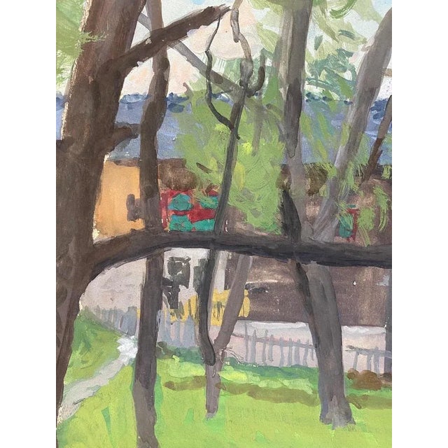 Postmodern Through the Trees, Gouache on Canvas For Sale - Image 3 of 6