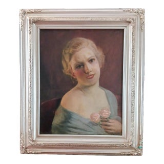 Felice Aquadro Listed 1865-1950 Flapper Girl - 1920's Oil (Daisy Buchanan?) For Sale