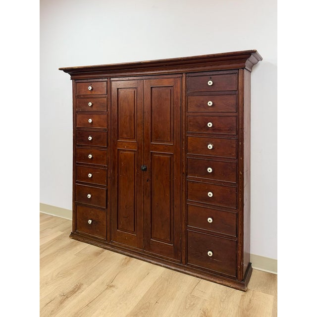 Rare Antique Apothecary Cabinet 16 Drawer Two Door Large Wood Storage For Sale - Image 4 of 12