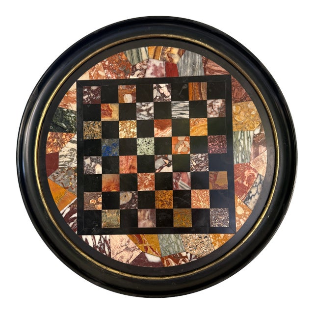 Italian Grand Tour Specimen Marble Circular Chessboard Plaque Pietra Dura 19th C For Sale
