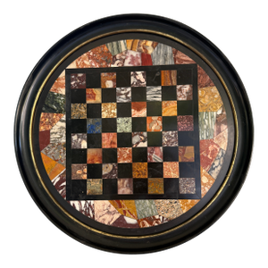 Italian Grand Tour Specimen Marble Circular Chessboard Plaque Pietra Dura 19th C