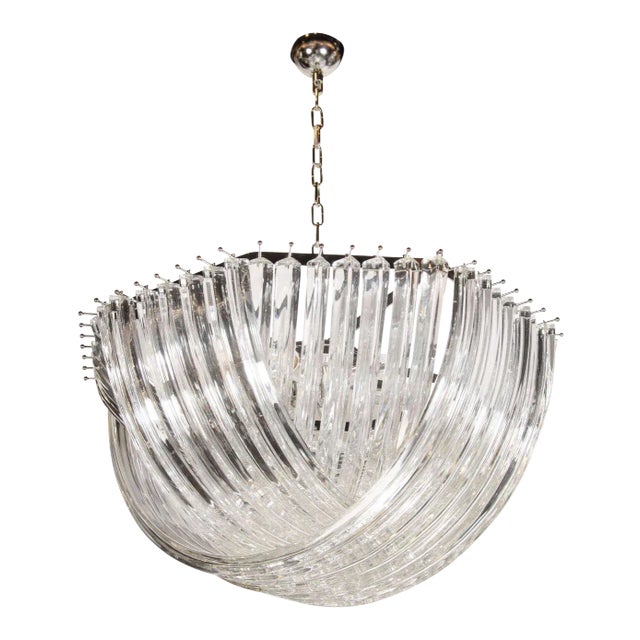 Large Modernist Murano Glass Ribbon Chandelier For Sale