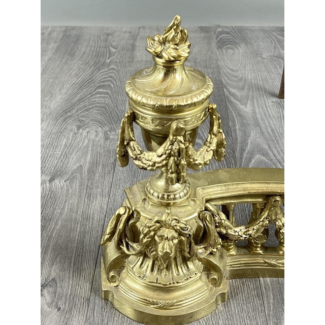 20th Century Louis XVI Style Gilt Bronze Andirons, Set of 2 For Sale - Image 6 of 9