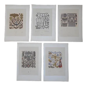 Antique 19th Century Lithographs-European & Oriental Jewelry-Folio Size-Set of 5