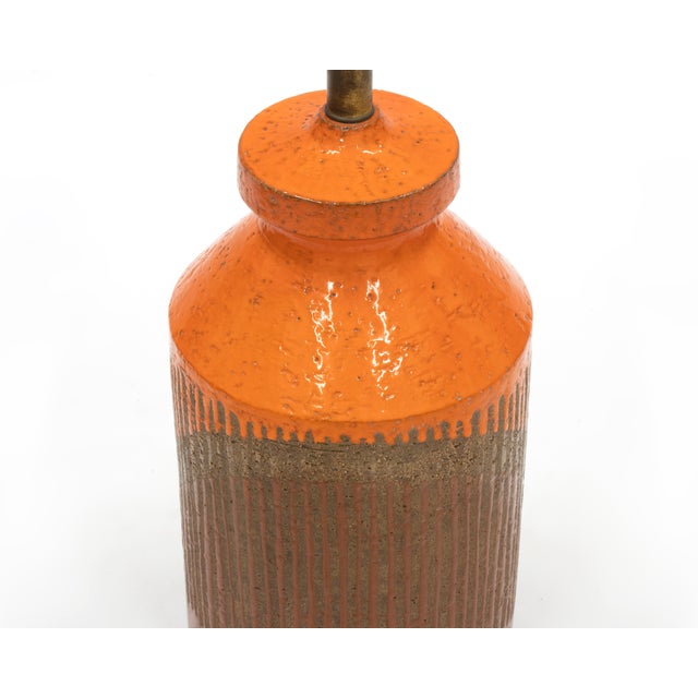 Ceramic Vintage Italian Mid Century Orange Striped Table Lamp by Aldo Londi / Bitossi For Sale - Image 7 of 8