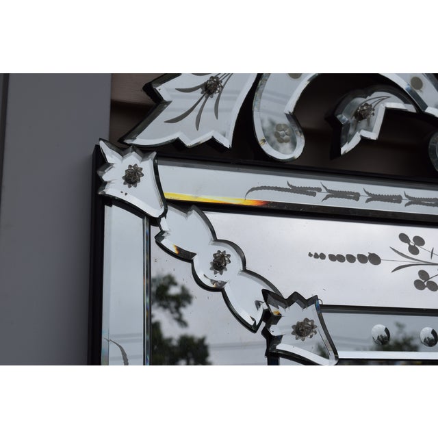 French Antique Venetian Mirror Wall Glass Frameless Clear Crown Vanity Paris France For Sale - Image 3 of 11