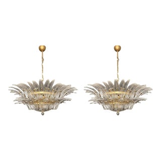 Pairs of Beautiful and Incredible Murano Glass Chandelier. - Petal Transparent and White For Sale