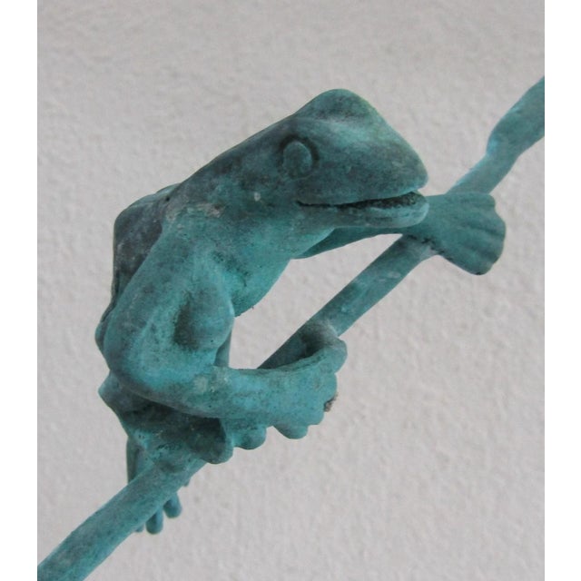 Jumping Frog on Reeds Cold-Cast Bronze Sculpture With Hand Applied Patina For Sale In Miami - Image 6 of 13