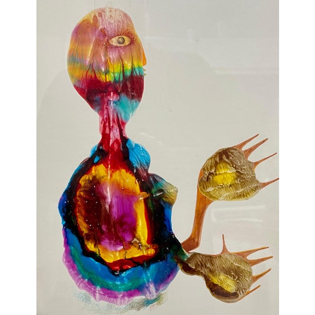 Surrealism Jules Perahim, Jules Perahim Surrealism Oil Painting on Paper Romanian French Surrealist Figure, 1965 For Sale - Image 3 of 9