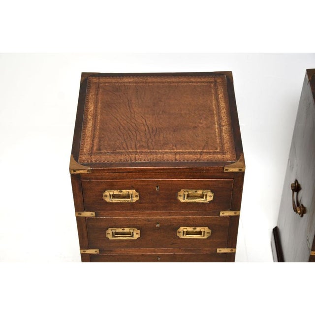 Brown Antique Military Campaign Bedside Chests, 1900s, Set of 2 For Sale - Image 8 of 13