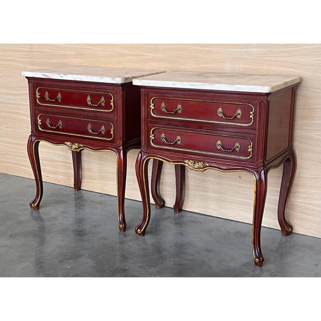 20th Century Pair of Spanish Raspberry Red Wooden Two drawers Nightstands For Sale - Image 18 of 18