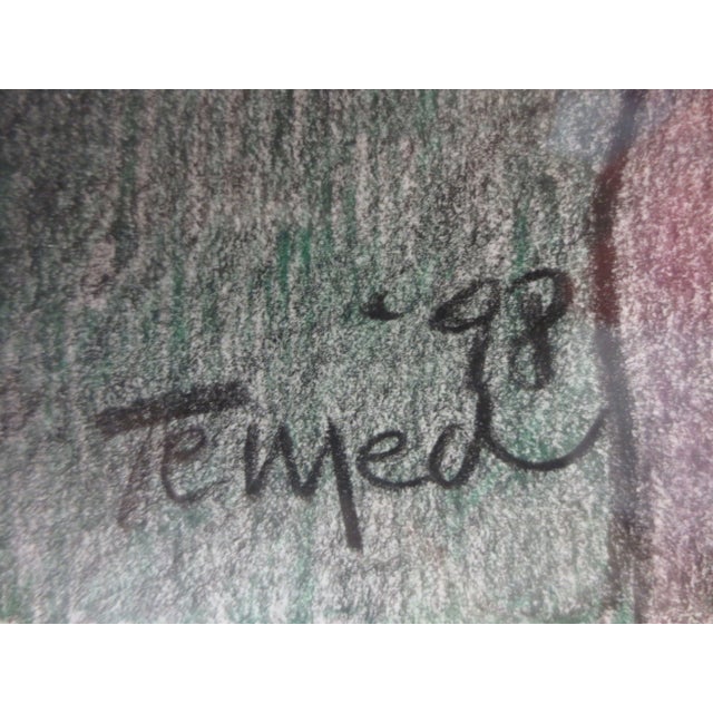 Abstract Portrait Drawing, Signed "Temed '98" For Sale - Image 4 of 5
