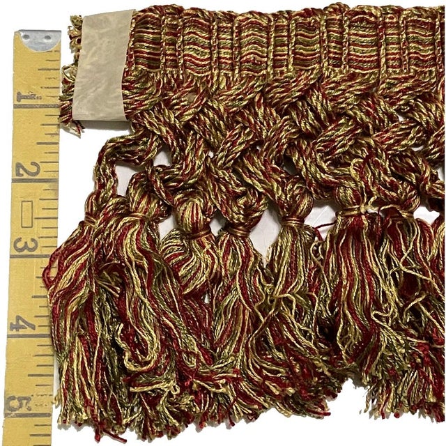 Italian 1980s Multi-Color Red, Green & Yellow Heavy Wide Tassel Fringe Trim- 3 Yards For Sale - Image 3 of 5